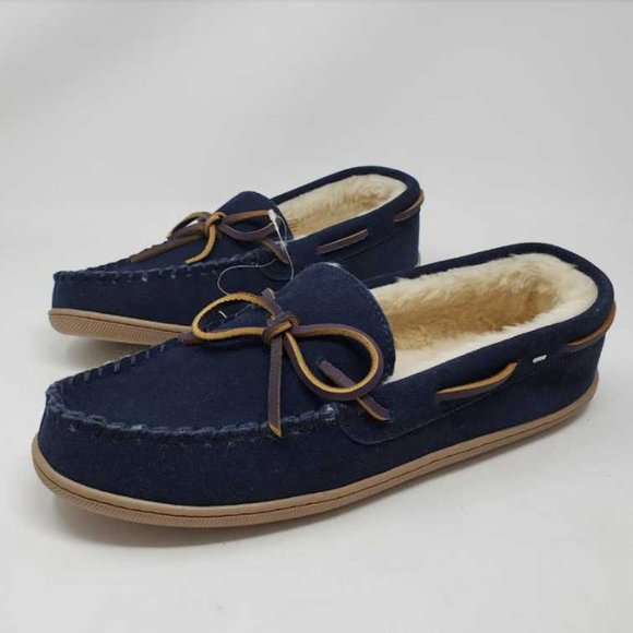 NEW MEN'S  J CREW CLASSIC SUEDE MOCCASIN SLIPPERS IN NAVY BLUE - Picture 5 of 7